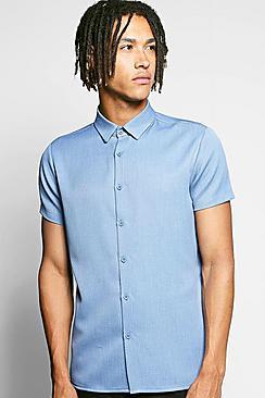 Boohoo Herringbone Texture Short Sleeve Shirt