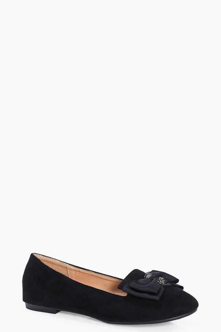 Boohoo Lucy Bow And Diamante Trim Slipper Black