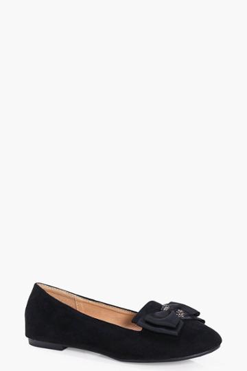 Boohoo Lucy Bow And Diamante Trim Slipper Black