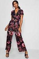 Boohoo Printed Floral Capped Sleeve Jumpsuit