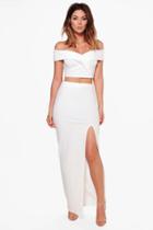 Boohoo Mia Off Shoulder Crop & Maxi Skirt Co-ord Set Ivory