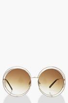 Boohoo Cut Out Frame Round Sunglasses & Case