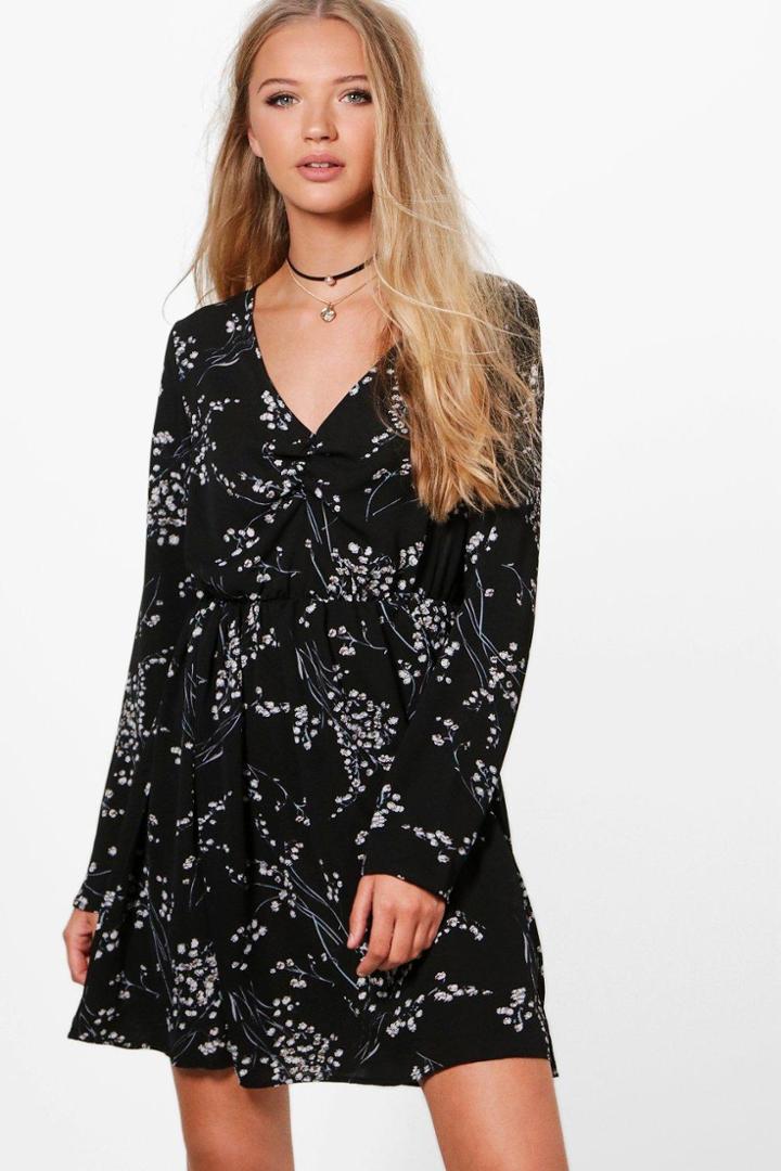 Boohoo Tammi Floral Wrap Ruffle Tea Dress Multi