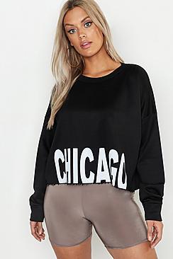 Boohoo Plus Chicago Raw Edge Sweat Top