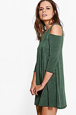 Boohoo Saffy Cold Shoulder Knitted Swing Dress