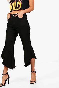 Boohoo High Waisted Ruffle Hem Jeans