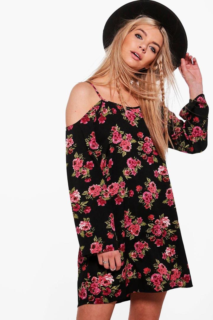 Boohoo Eliana Cold Shoulder Floral Shift Dress Multi