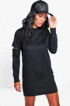 Boohoo Charly Cut Out Sleeve Sweat Dress Black