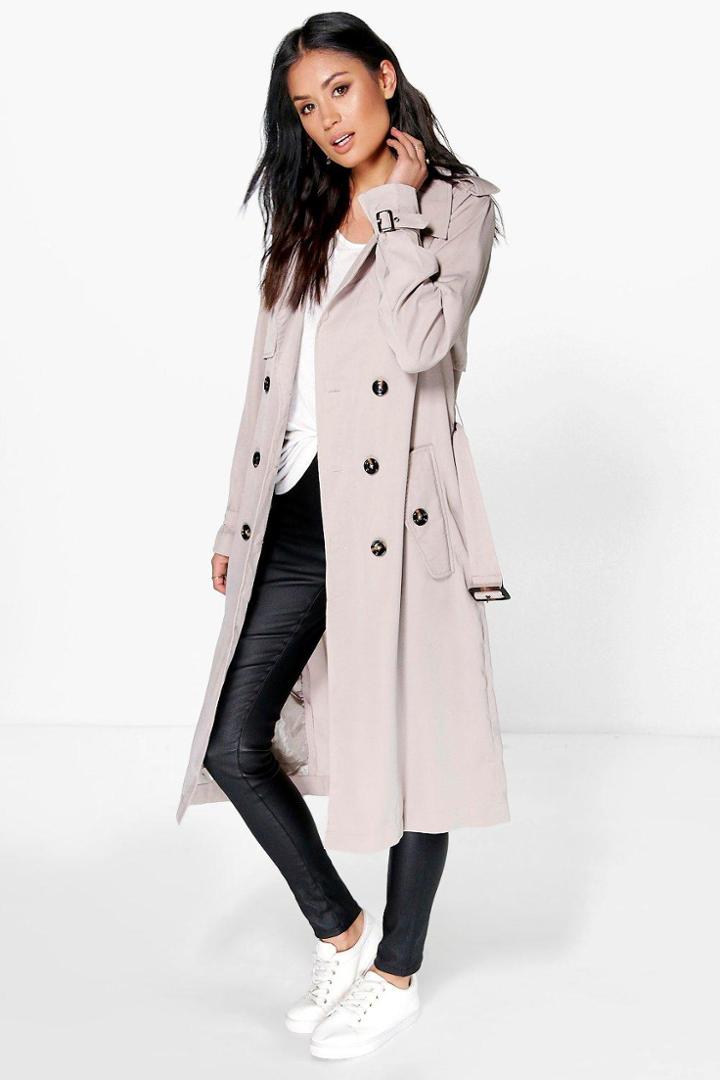 Boohoo Lola Longline Trench Grey