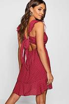 Boohoo Polka Dot Ruffle Tie Back Skater Dress