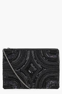 Boohoo Martha Deco Beaded Zip Up Clutch