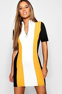 Boohoo Petite Colour Block Zip Front Dress