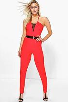 Boohoo Katie Mesh Front Panel Jumpsuit And Belt