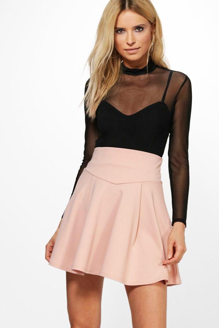 Boohoo Amala Highwaist Fit & Flare Mini Skirt Blush