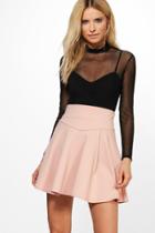 Boohoo Amala Highwaist Fit & Flare Mini Skirt Blush