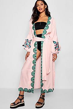 Boohoo Embroidered Maxi Kimono