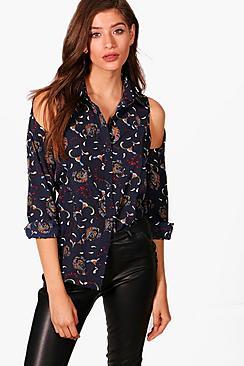Boohoo Frankie Paisley Cold Shoulder Shirt