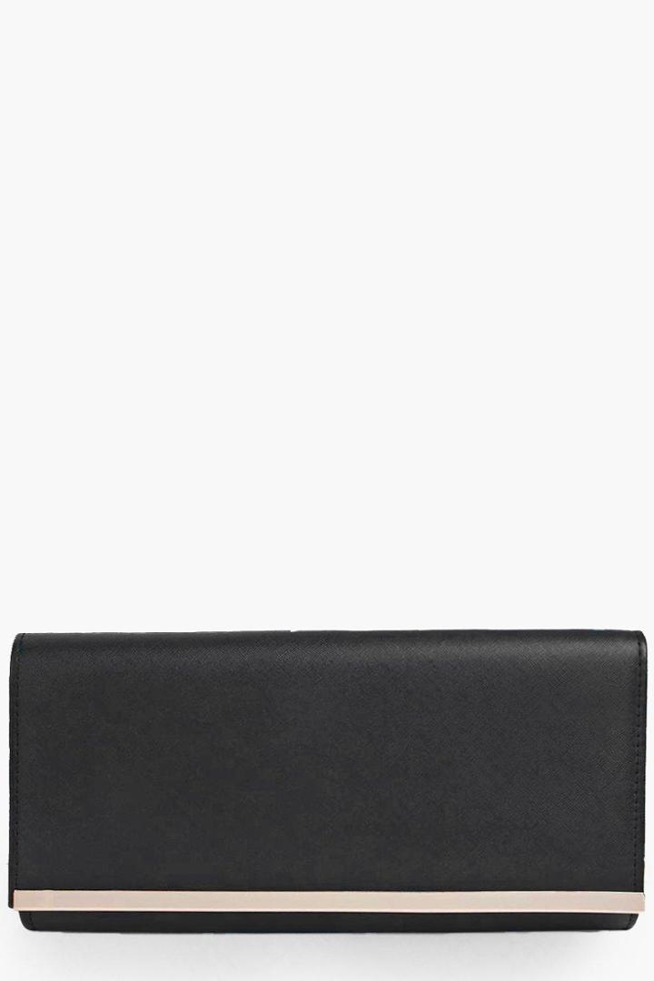 Boohoo Tiffany Pu Metal Bar Cutch Bag Black