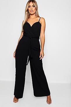 Boohoo Plus Wrap Front Wide Leg Jumpsuit