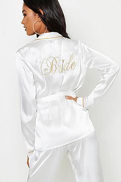 Boohoo Bride Wrap Front Pj Set
