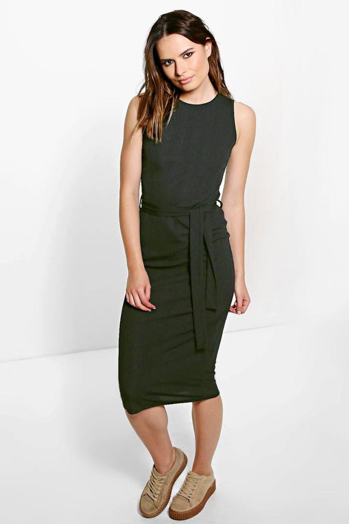 Boohoo Shannon Textured Midi Dress Black