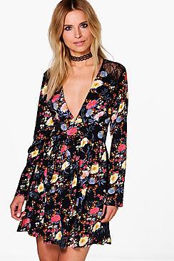 Boohoo Rachel Floral Lace Panelled Tea Dress