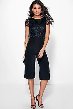 Boohoo Lace Overlay Culottes Jumpsuit