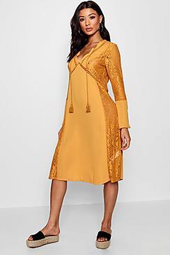 Boohoo Lace Panel Bohemian Midi Dress