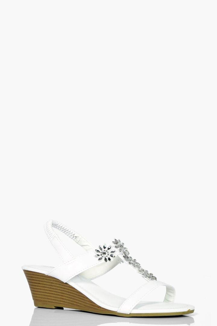 Boohoo Lucy Floral Embellished Wedge White