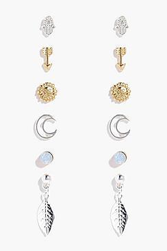 Boohoo Isla Arrow & Moon Mixed Stud Earring Set