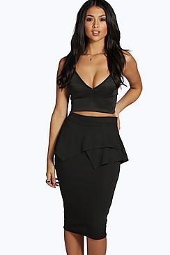 Boohoo Marin Peplum Detail Midi Skirt