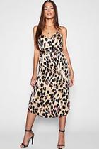 Boohoo Tall Leopard Strappy Satin Midi Dress