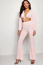 Boohoo Bell Sleeve Tie Front Flare Trouser Co-ord Set