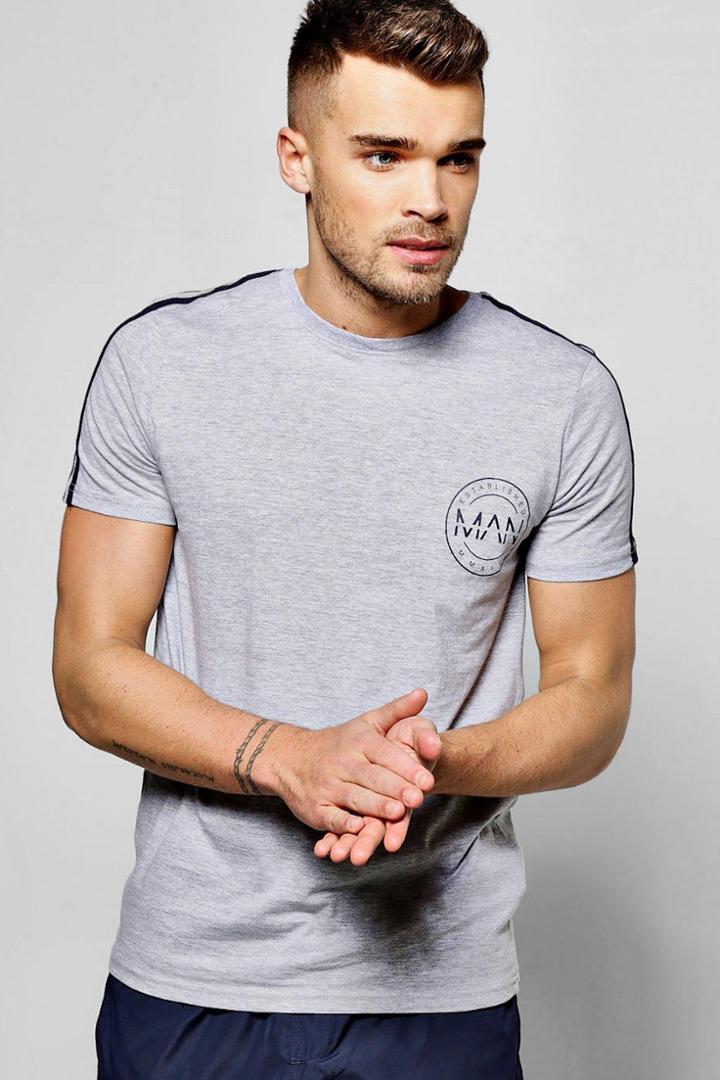 Boohoo Stripe Sleeve Man T-shirt Grey