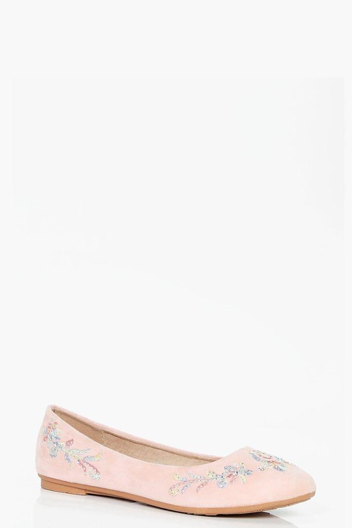 Boohoo Imogen Embroidered Ballet Blush