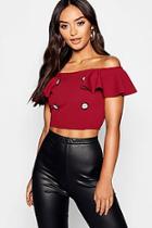 Boohoo Petite Button Front Off Shoulder Top