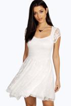 Boohoo Caroline Cap Sleeve Lace Skater Dress Ivory