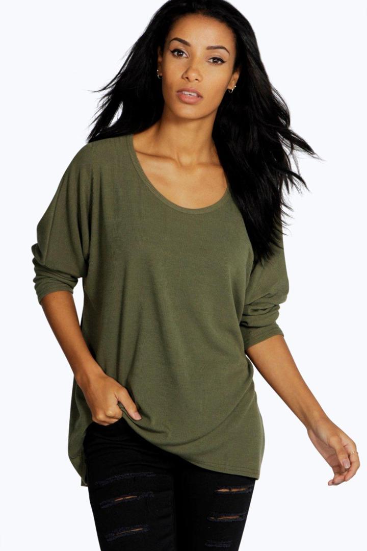 Boohoo Kourtney Rib Oversized Longline Tee Khaki