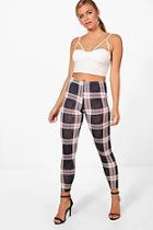 Boohoo Harriet Tonal Tartan Check Basic Jersey Leggings