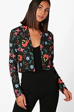 Boohoo Nicole Folk Print Edge To Edge Jacket