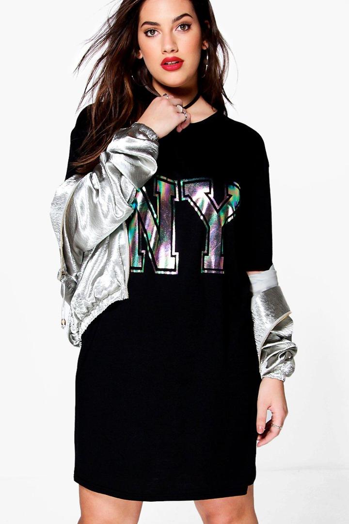 Boohoo Plus Sophie Printed T-shirt Dress Black