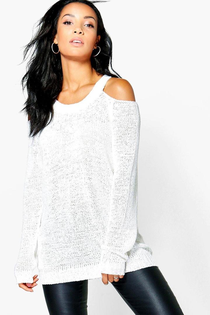 Boohoo Anna Cold Shoulder Jumper Ecru