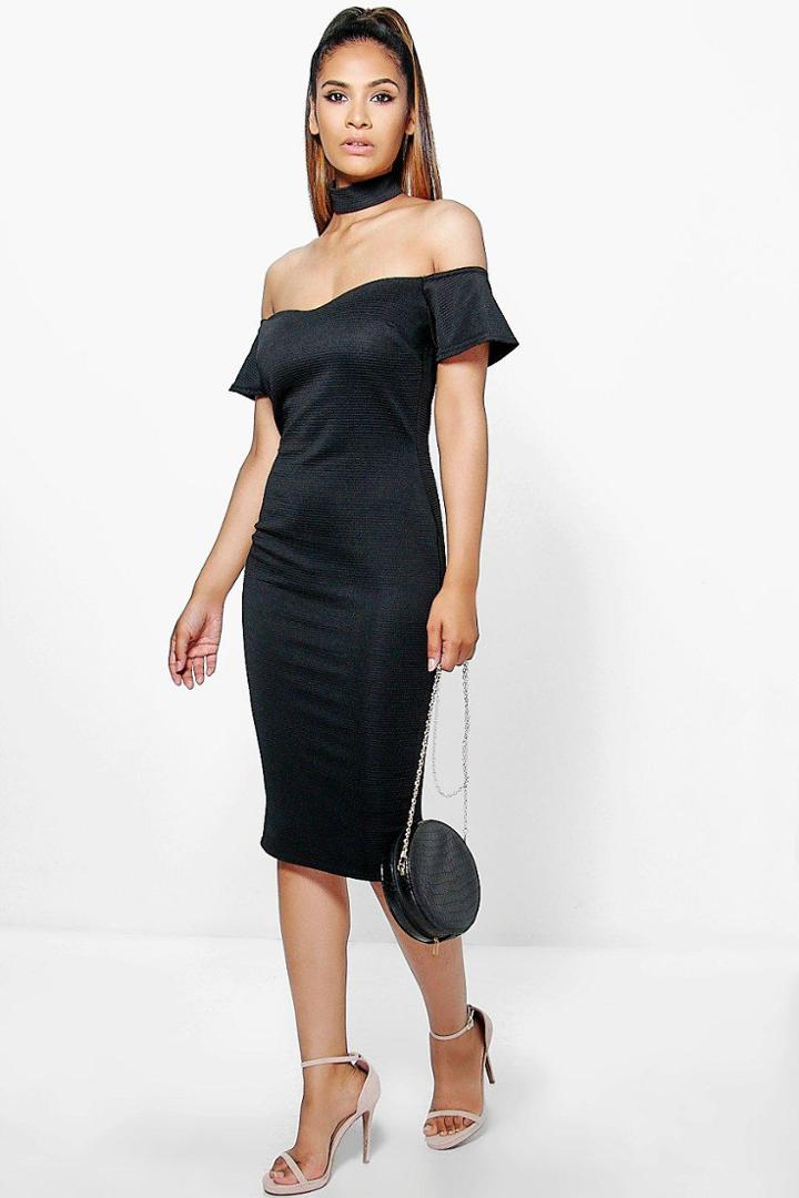 Boohoo Tasmin Choker Off Shoulder Midi Dress Black