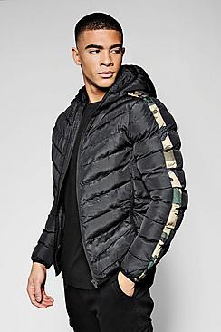 Boohoo Hooded Puffer Jacket With Camo Panel