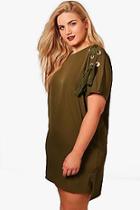 Boohoo Plus Olivia Eyelet Lace Up Shift Dress