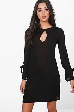 Boohoo Zoe Keyhole Tie Sleeve Knitted Tunic
