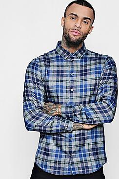 Boohoo Blue And Grey Check Long Sleeve Shirt