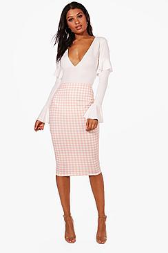 Boohoo Lucie Gingham Check Midi Skirt