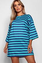 Boohoo Plus Scoop Neck Striped T-shirt Dress