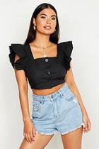 Boohoo Petite Button Front Frill Sleeve Woven Top